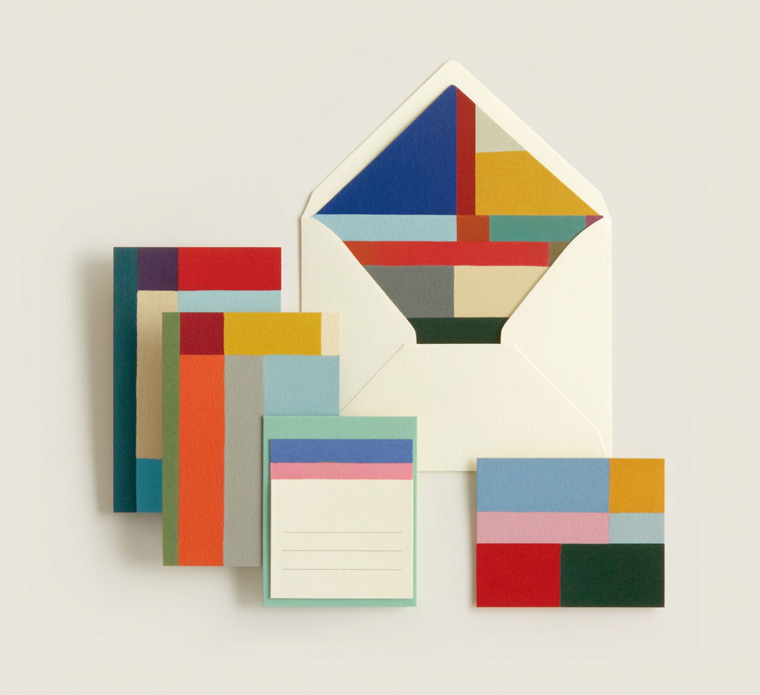Tessellate stationery set with geometric printed cards and an envelope